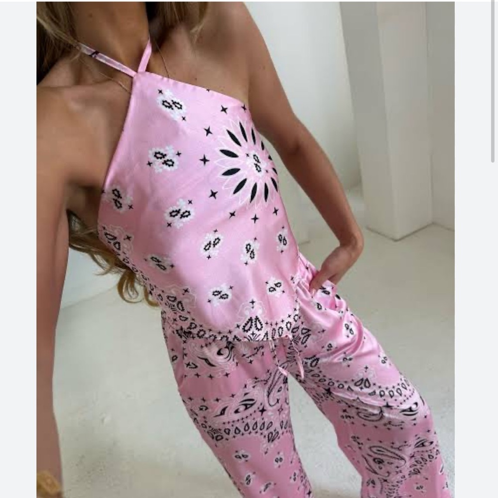 Pink Bandana Print Halter Set